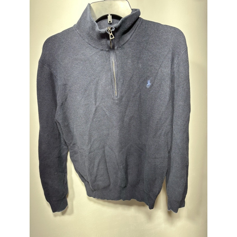 Polo Ralph Lauren Navy Pima Cotton Quarter-Zip Sweater | Men's L